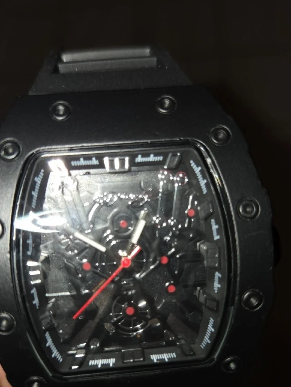 ED HARDY Men's Black Tonneau Watch with Black Silicone Strap